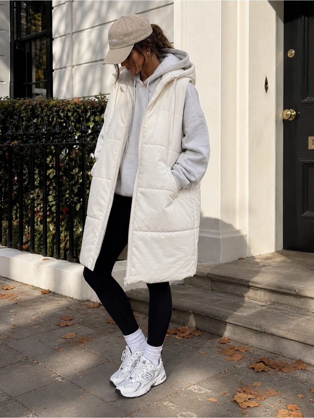 Hooded Quilted Puffer Vest - Cream
